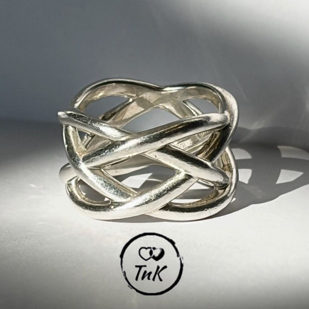 Tiffany Celtic Knot Wide Silver Open Ring - Sz 6.0 - 6.5